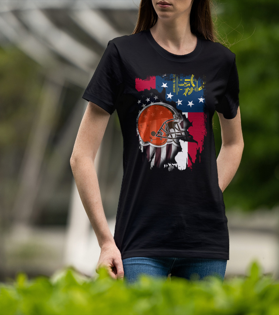 Georgia Flag Cleveland Browns Helmet Together T-Shirt