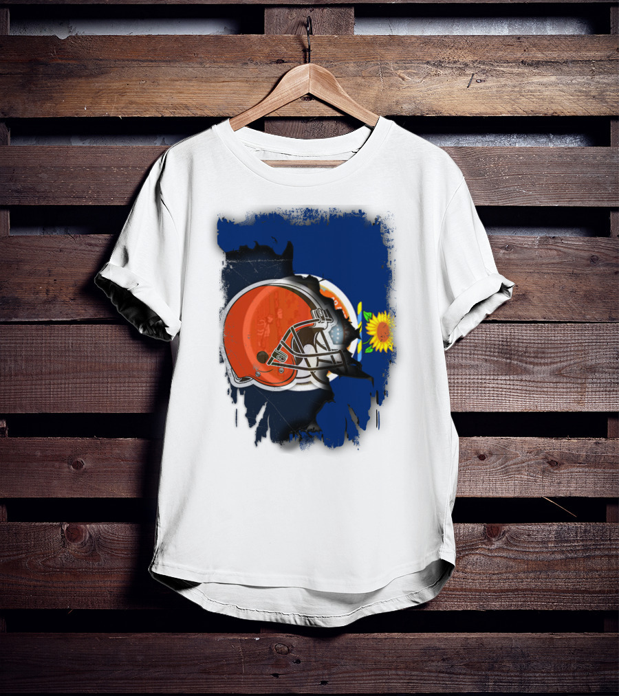 Kansas And Browns Helmet With Sunflower T-Shirt