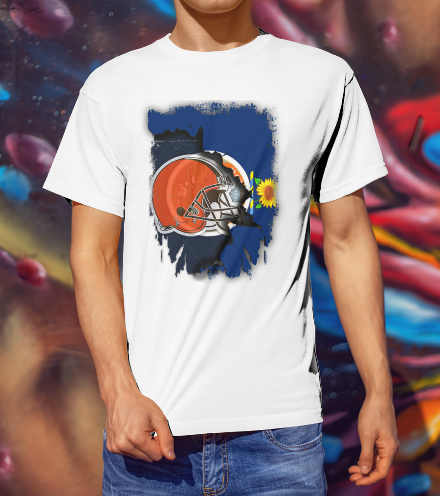 Kansas And Browns Helmet With Sunflower T-Shirt