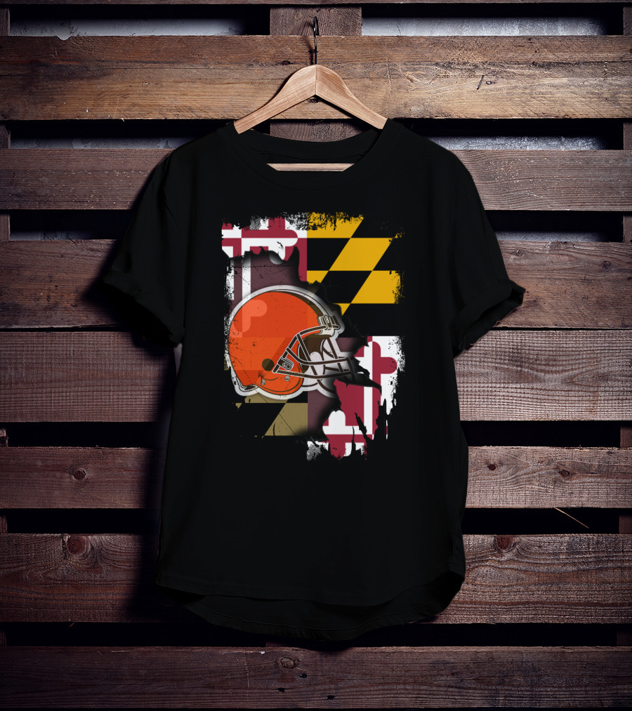 Maryland Flag With Cleveland Browns Helmet T-Shirt