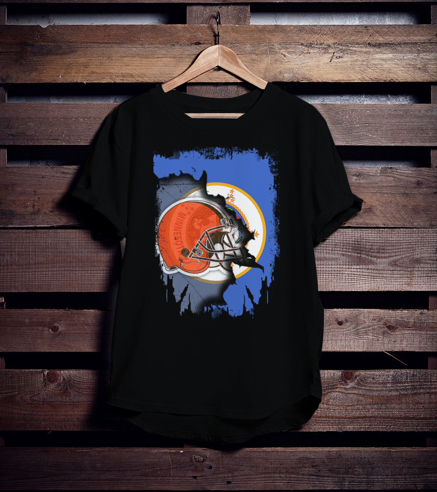 Minnesota State Flag With Cleveland Browns Helmet Blend T-Shirt