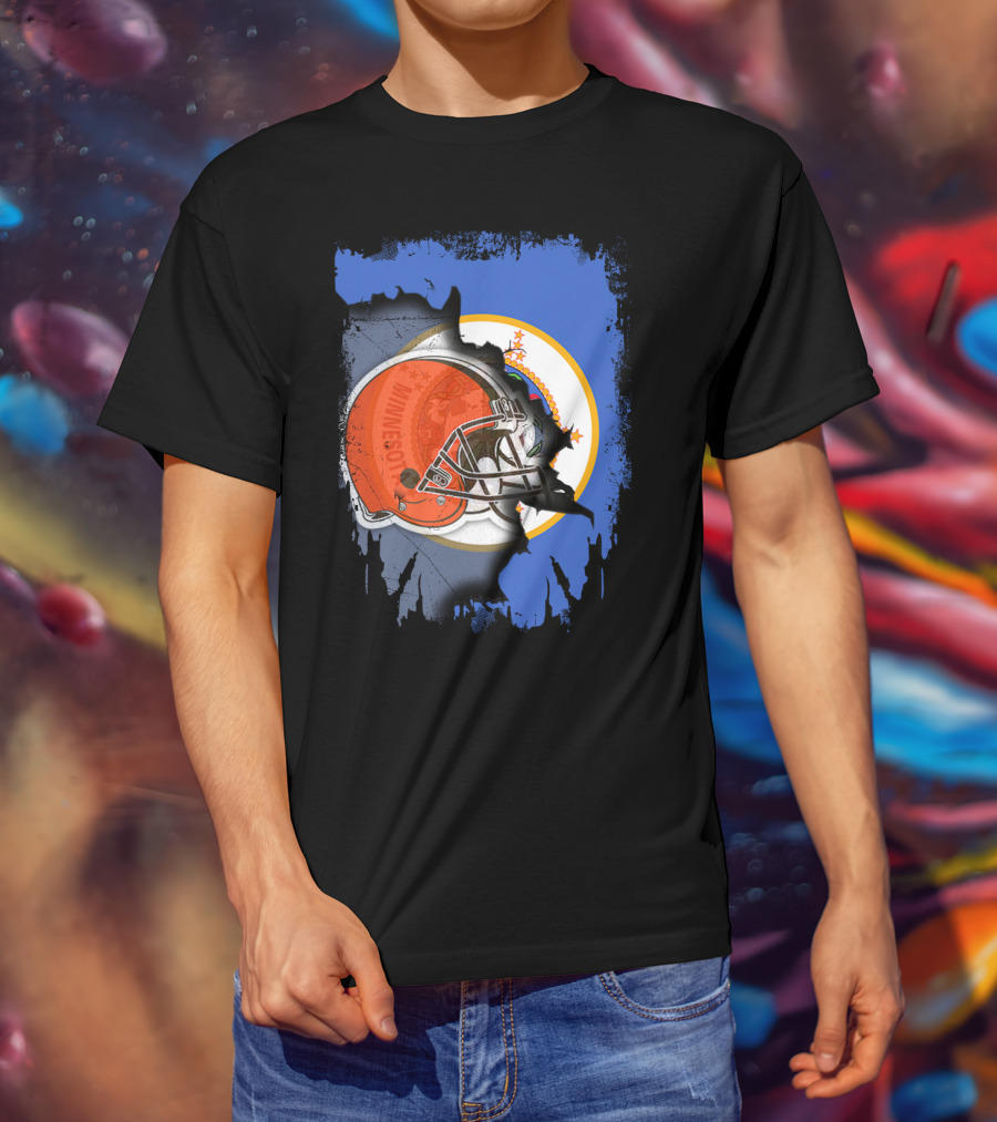 Minnesota State Flag With Cleveland Browns Helmet Blend T-Shirt
