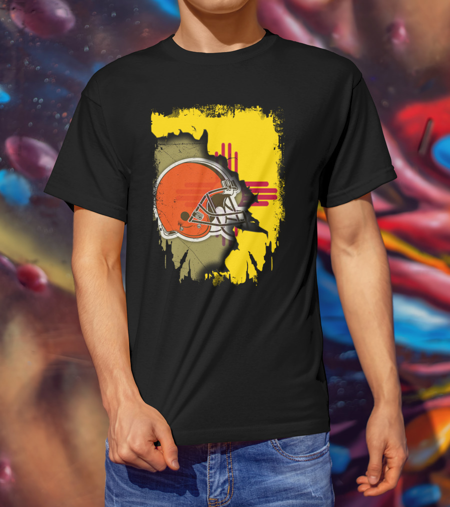 New Mexico Cleveland Browns Zia Helmet Connection T-Shirt