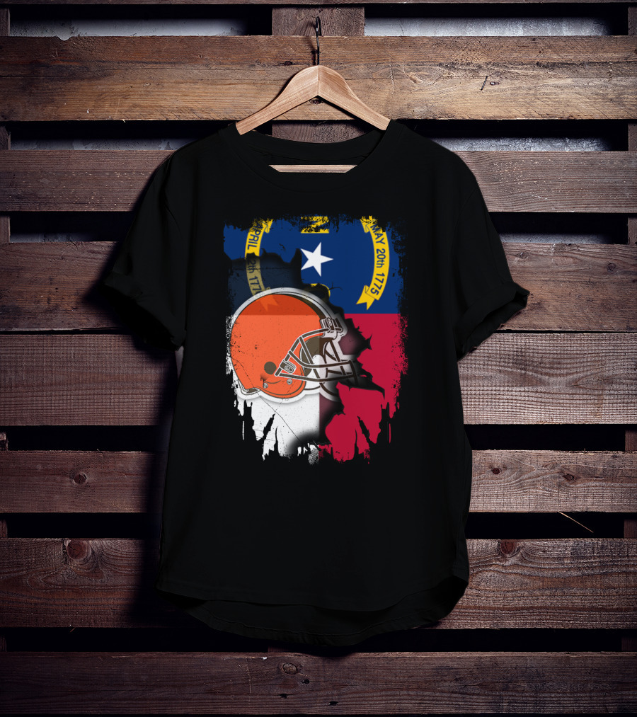 North Carolina State Flag Blended With Cleveland Browns Helmet T-Shirt