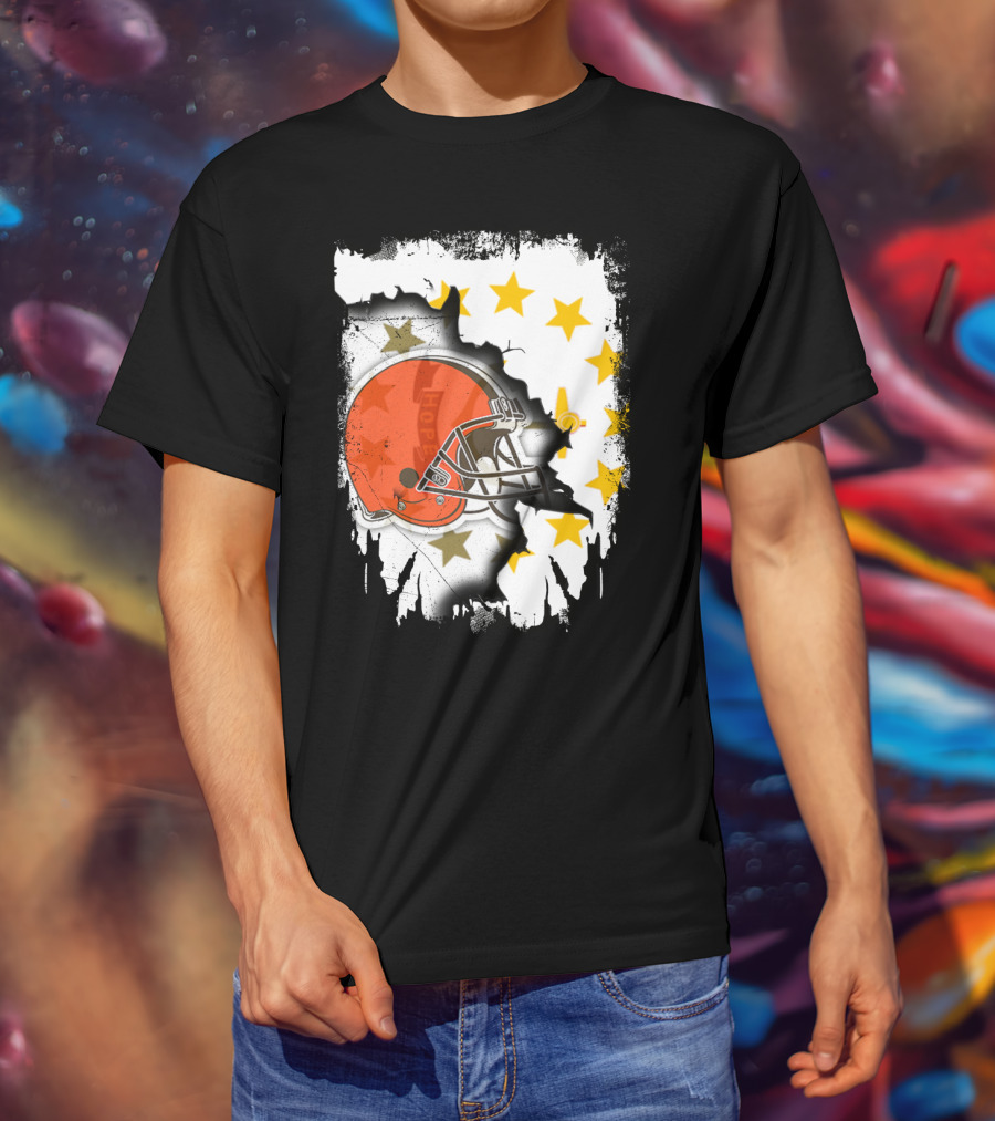Together Rhode Island Browns Helmet With Stars And Grunge Elements T-Shirt