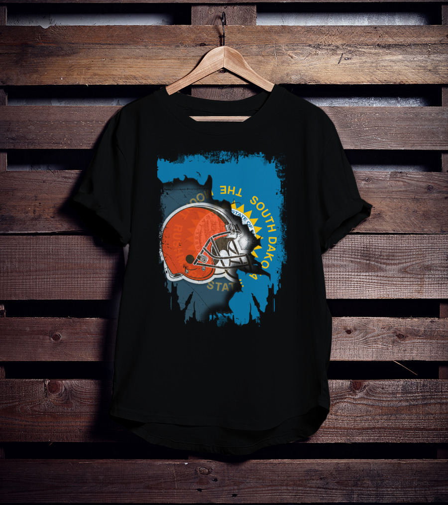 South Dakota State Flag With Cleveland Browns Helmet T-Shirt