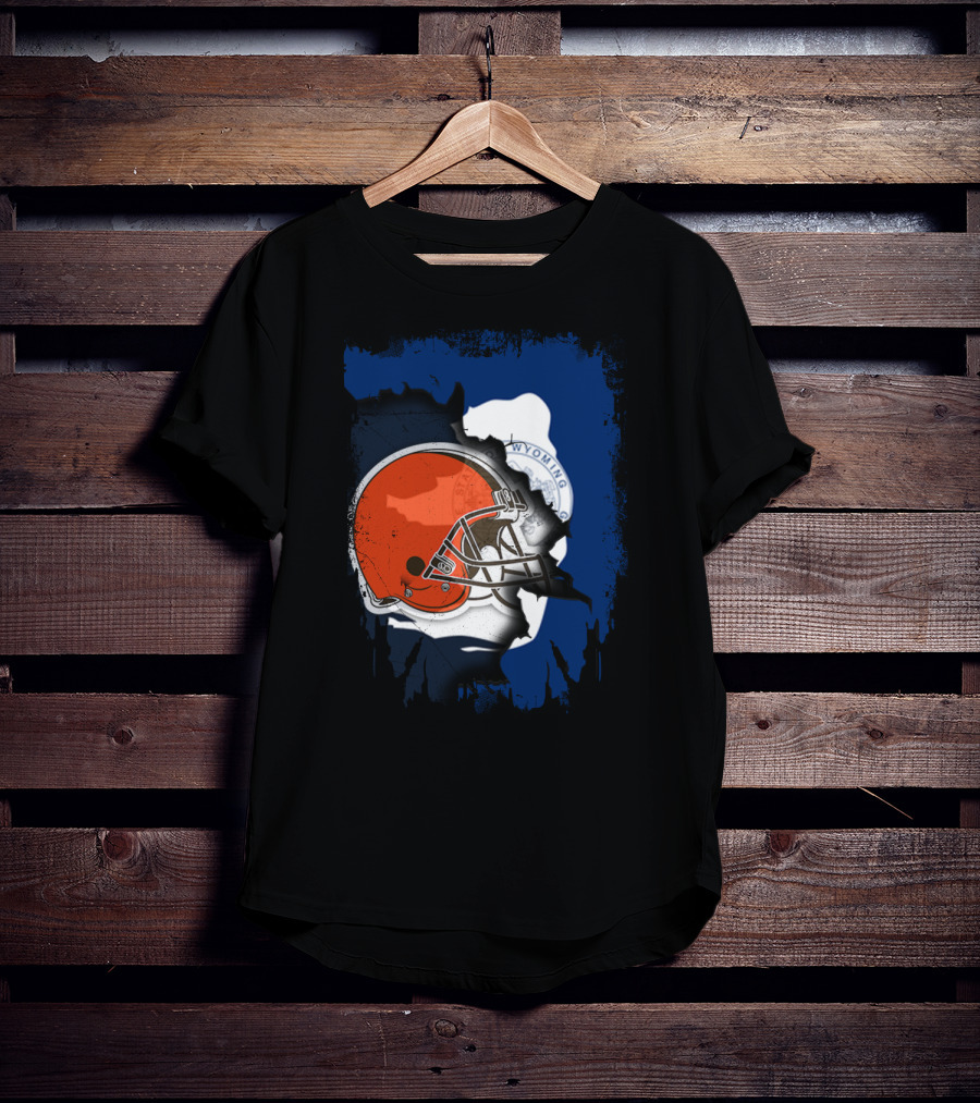 Together Wyoming With Cleveland Browns Helmet Fusion T-Shirt