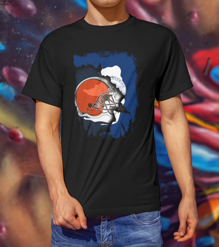 Together Wyoming With Cleveland Browns Helmet Fusion T-Shirt
