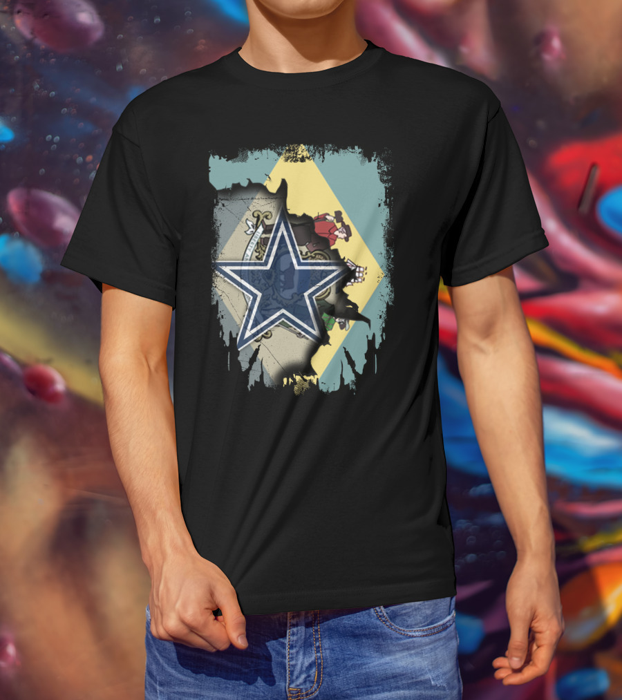 Delaware Flag With Dallas Cowboys Star Fusion T-Shirt