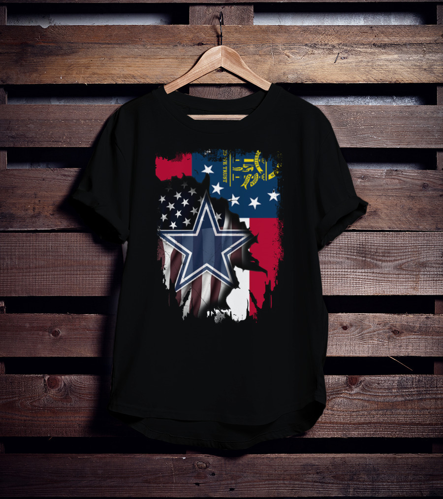 Georgia State Flag Background With Dallas Cowboys Star Overlaid T-Shirt