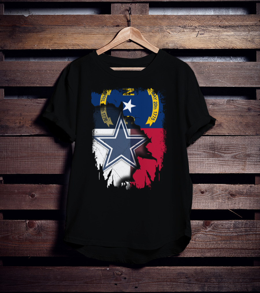 North Carolina Flag Overlay With Dallas Cowboys Star T-Shirt