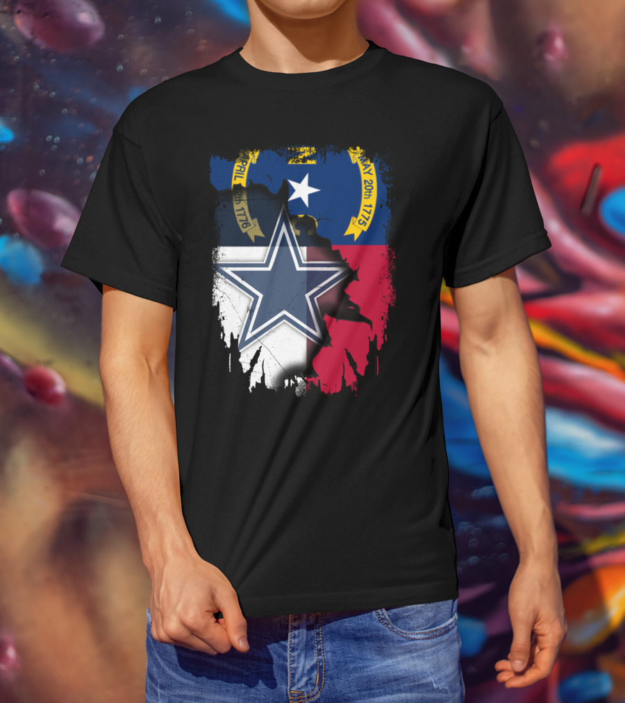 North Carolina Flag Overlay With Dallas Cowboys Star T-Shirt