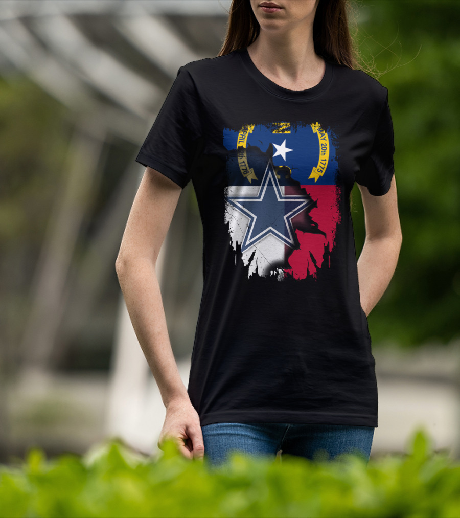 North Carolina Flag Overlay With Dallas Cowboys Star T-Shirt
