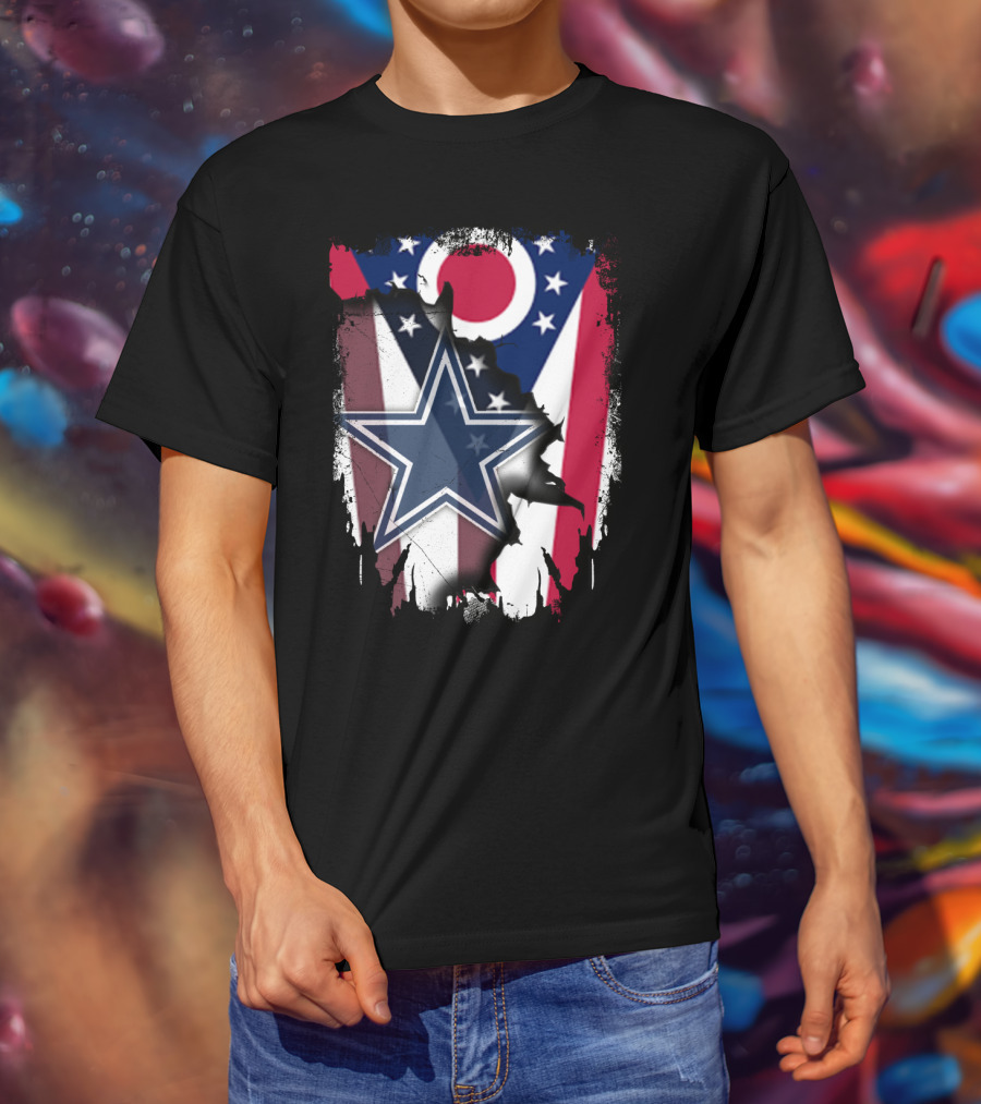 Ohio Pride With Dallas Cowboys Star In American Flag T-Shirt