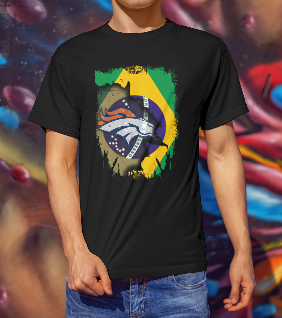Brazilian Flag With Denver Broncos Logo Integration T-Shirt