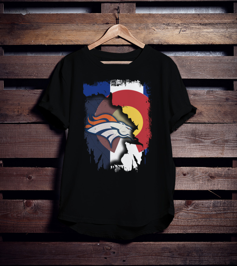 Colorado Flag With Broncos Logo Fusion T-Shirt