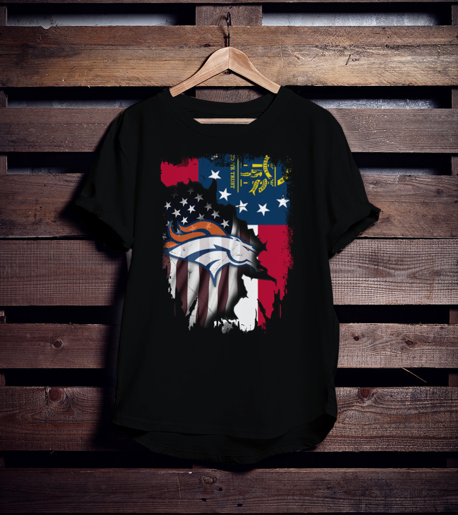 Georgia State With Denver Broncos Flag Fusion T-Shirt