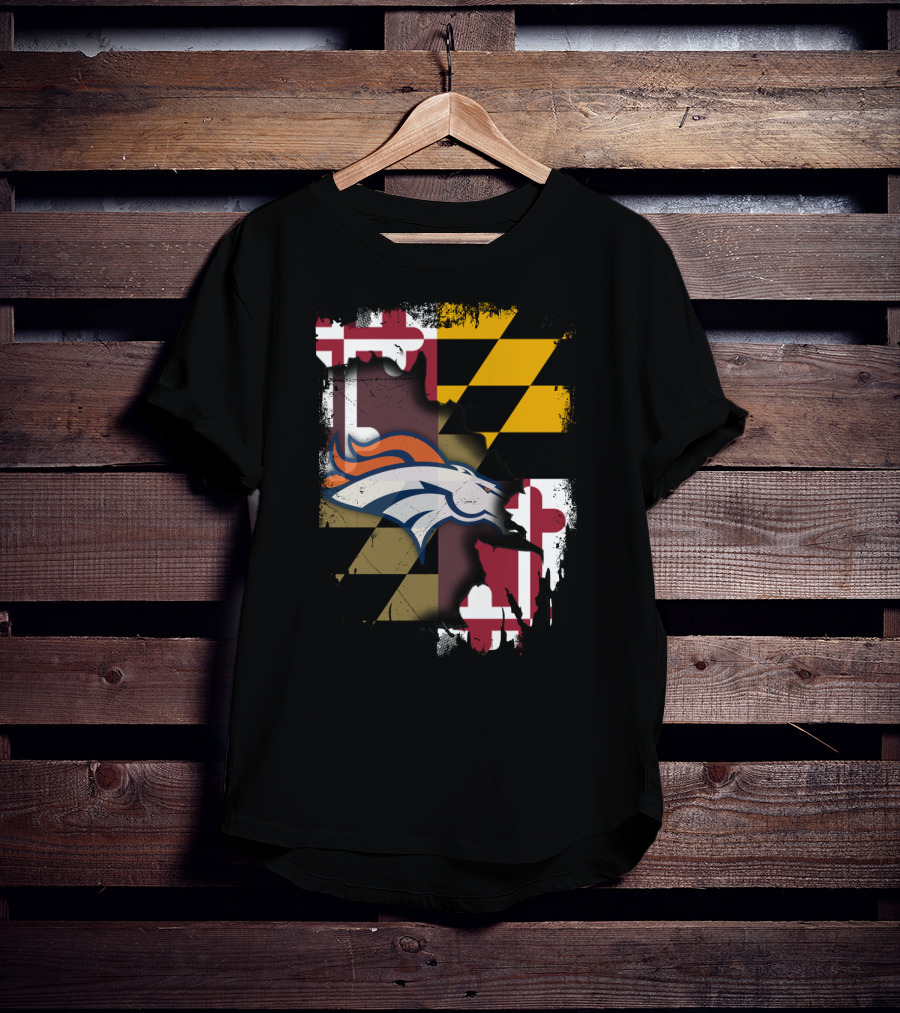 Maryland State Flag With Broncos Logo Together T-Shirt