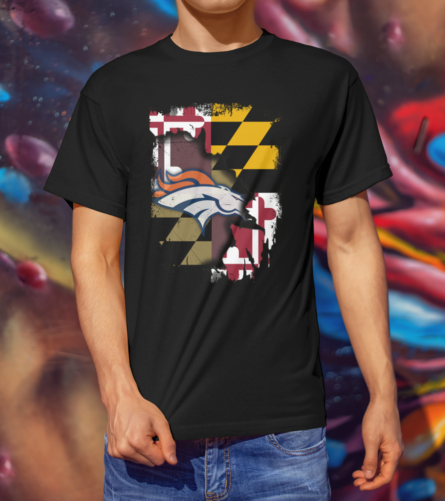 Maryland State Flag With Broncos Logo Together T-Shirt