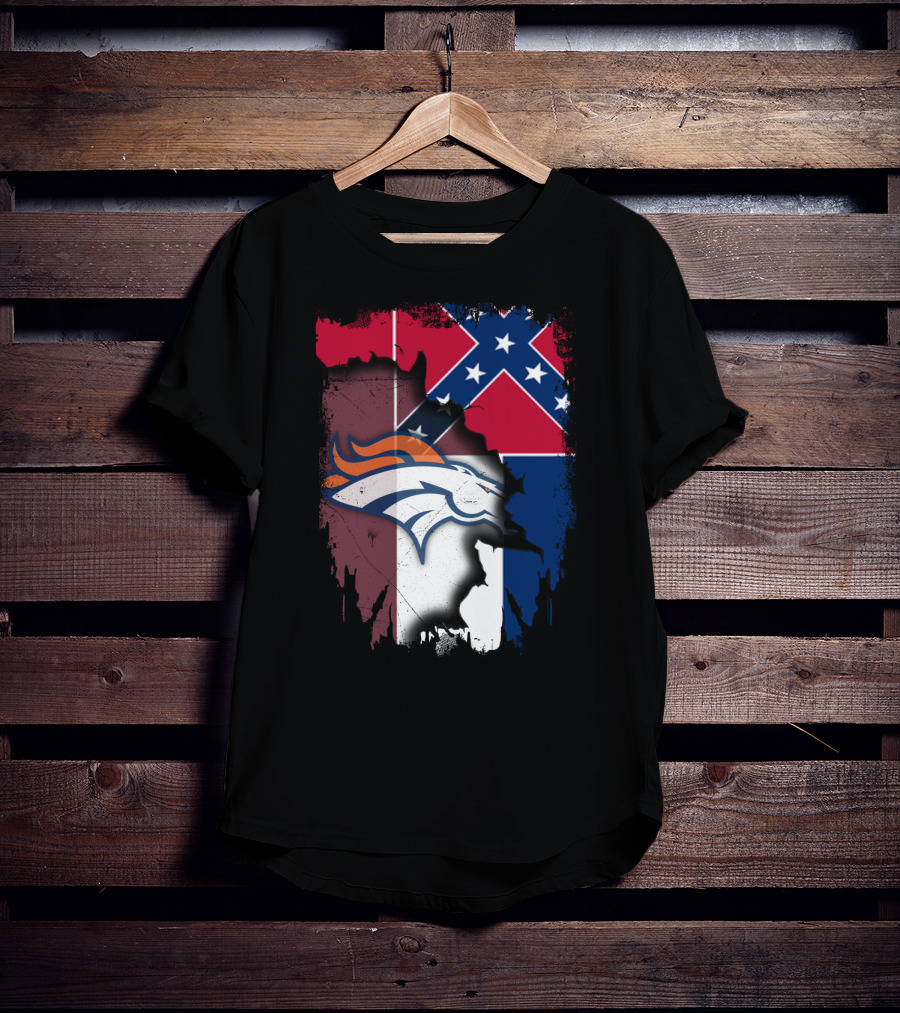 Together Mississippi With Broncos Flag Fusion T-Shirt