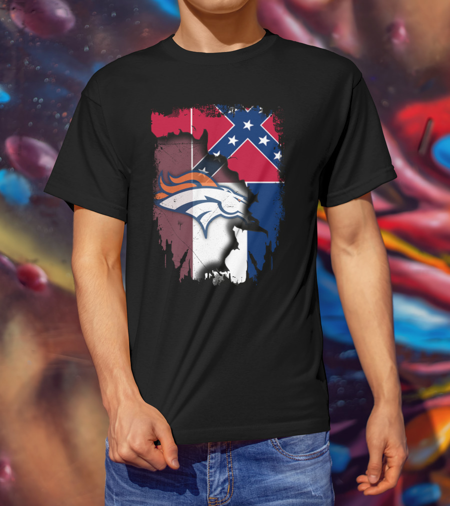 Together Mississippi With Broncos Flag Fusion T-Shirt
