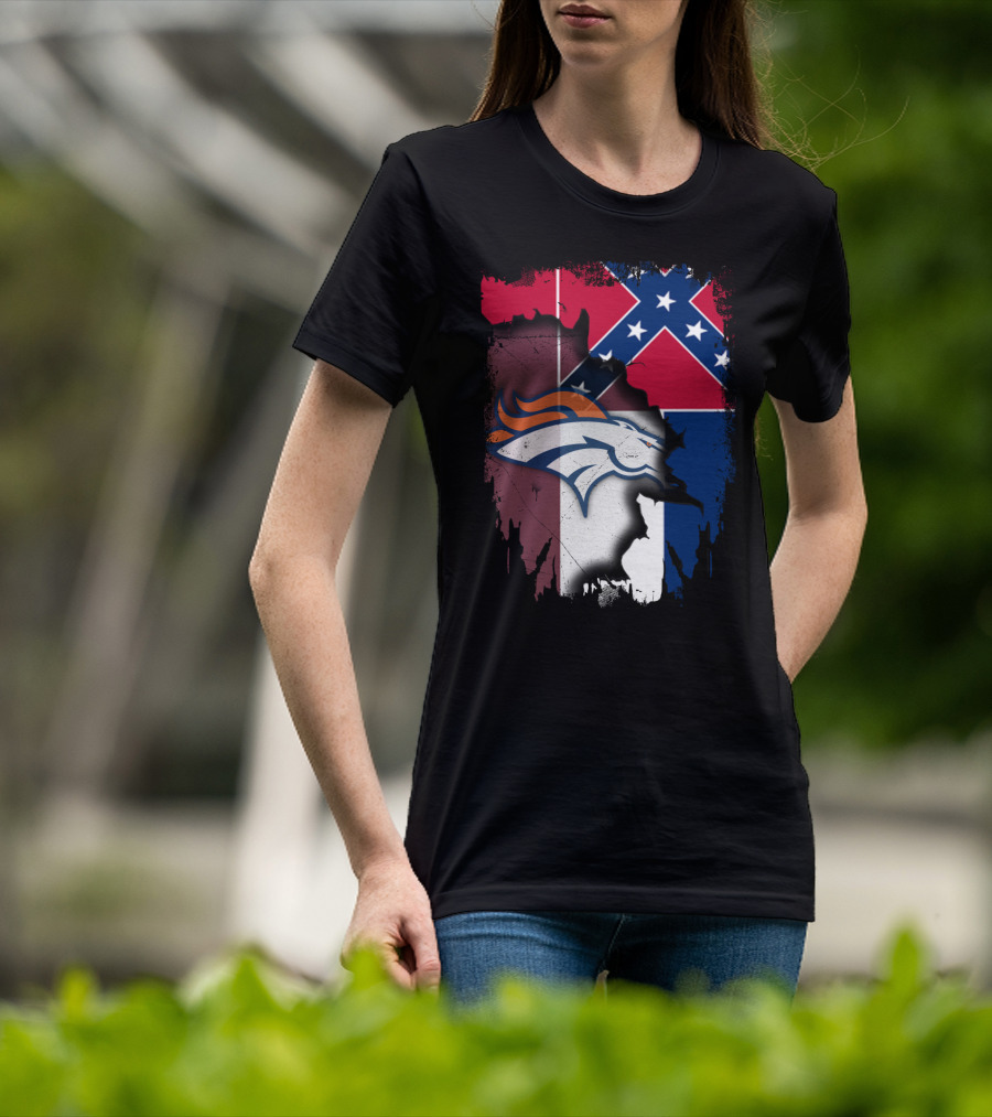 Together Mississippi With Broncos Flag Fusion T-Shirt