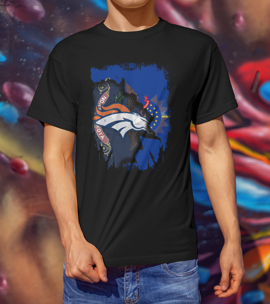 North Dakota State Flag Meets Denver Broncos Logo Fusion T-Shirt
