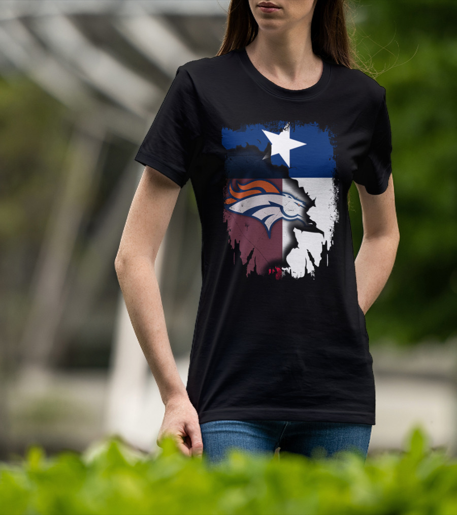 Together Texas Denver Broncos Texas Flag T-Shirt