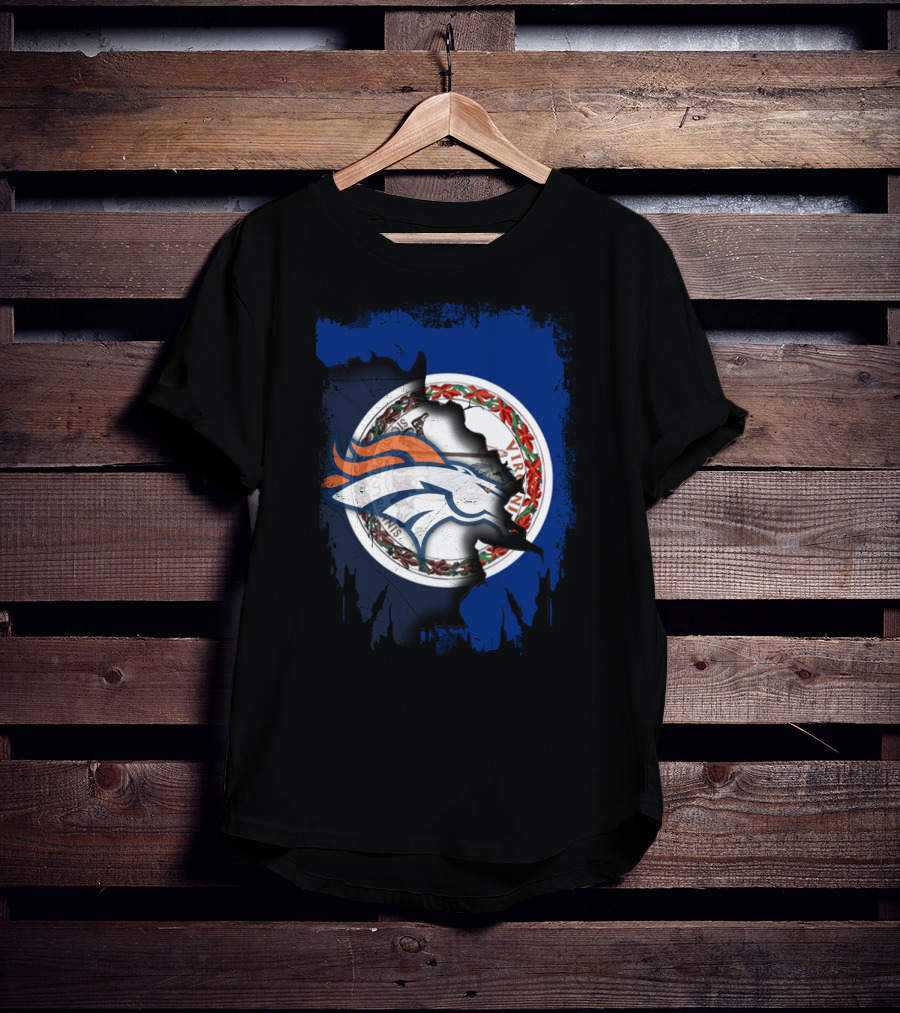 Together Virginia With Broncos Logo Over State Flag T-Shirt