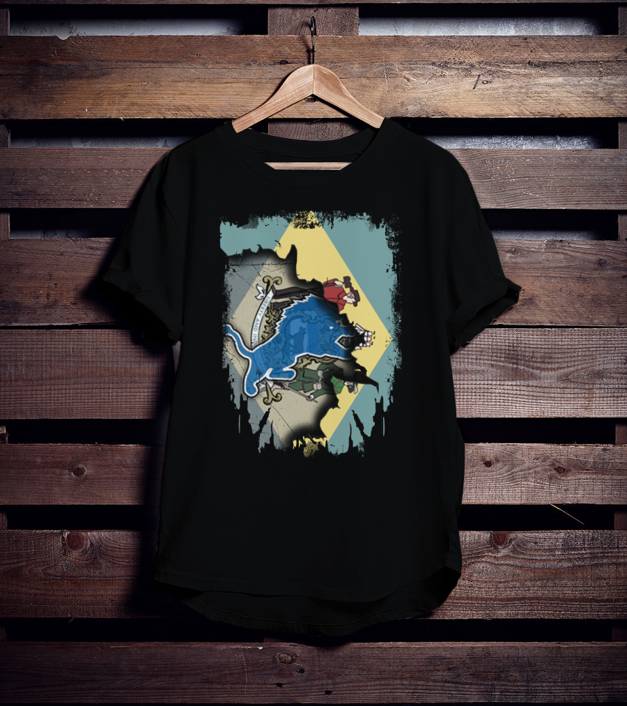 Delaware State Crest With Blue Lions And Tri-Color Background T-Shirt