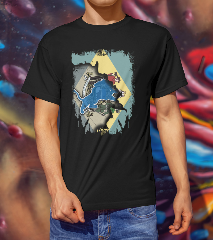 Delaware State Crest With Blue Lions And Tri-Color Background T-Shirt