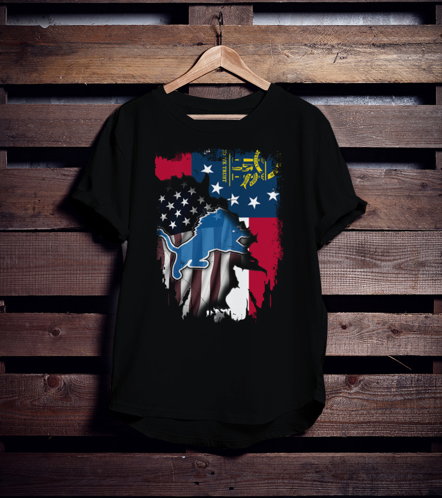 Together Georgia Detroit Lions American Flag Overlay T-Shirt