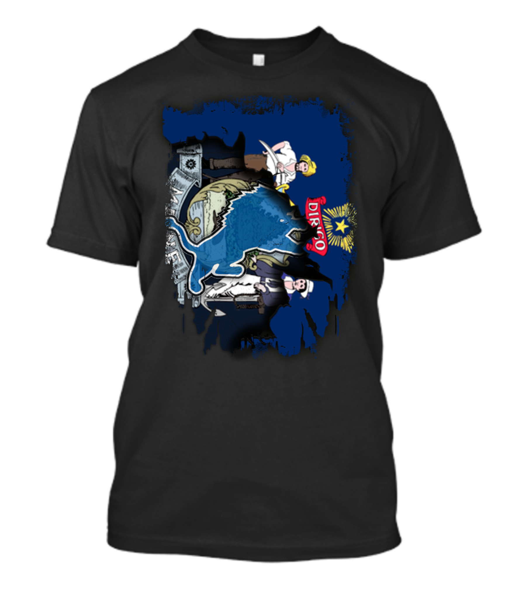 Together Maine Lions Dirigo Blue Map Flag Emblem T-Shirt