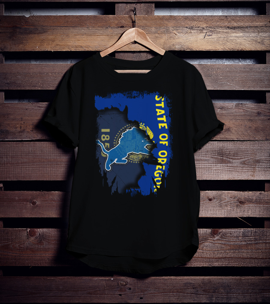 State Of Oregon 1859 With Detroit Lions Mashup T-Shirt