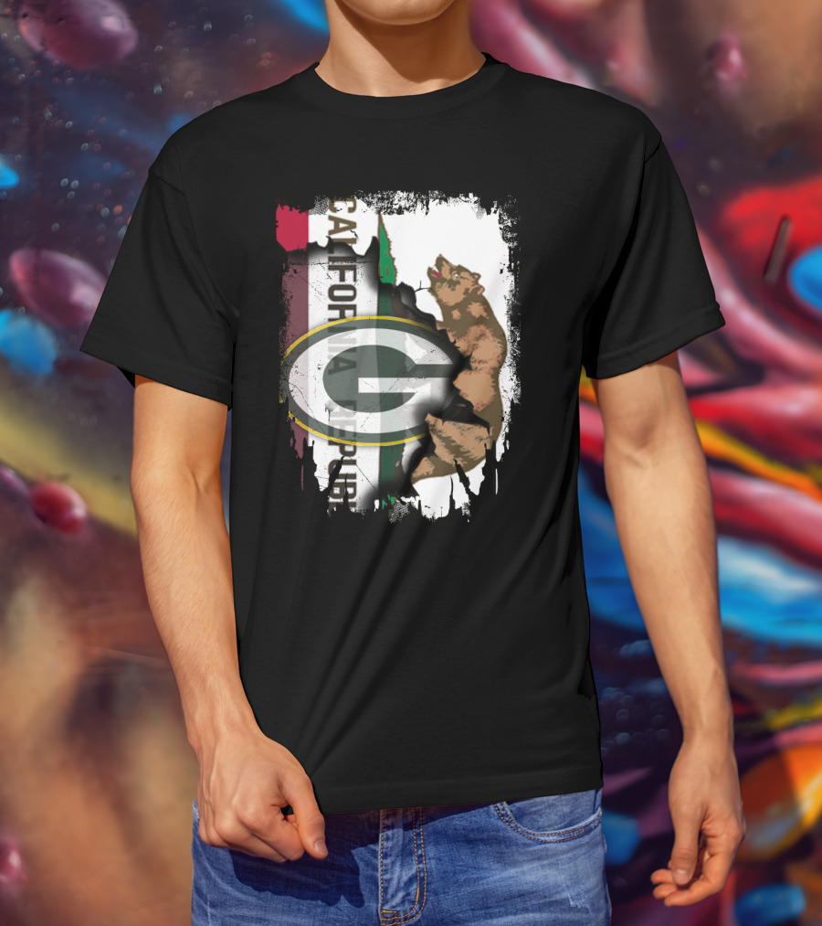 California Republic With Green Bay Packers Logo And Bear T-Shirt