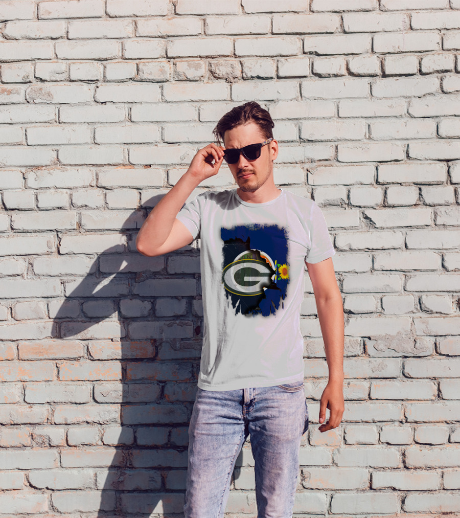 Kansas State Flag With Green Bay Packers Logo And Sunflower T-Shirt