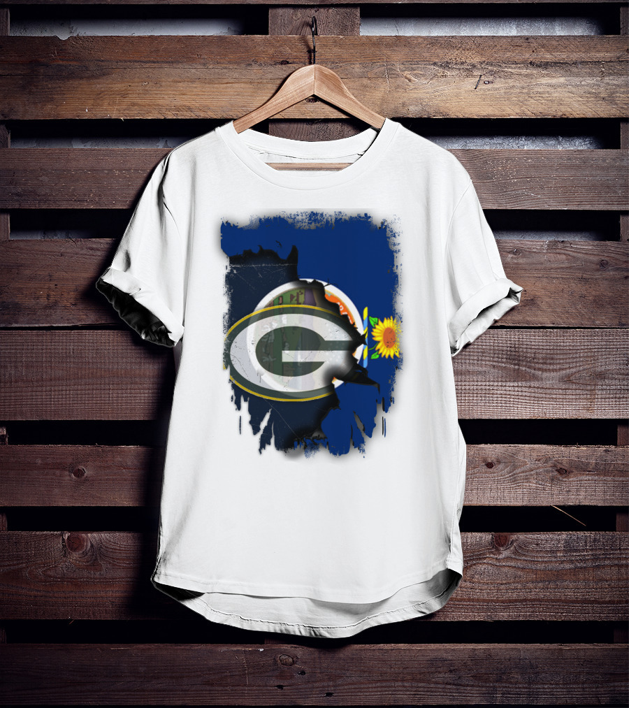 Kansas State Flag With Green Bay Packers Logo And Sunflower T-Shirt