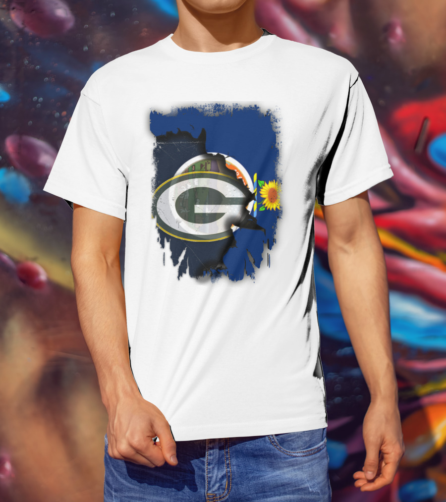 Kansas State Flag With Green Bay Packers Logo And Sunflower T-Shirt