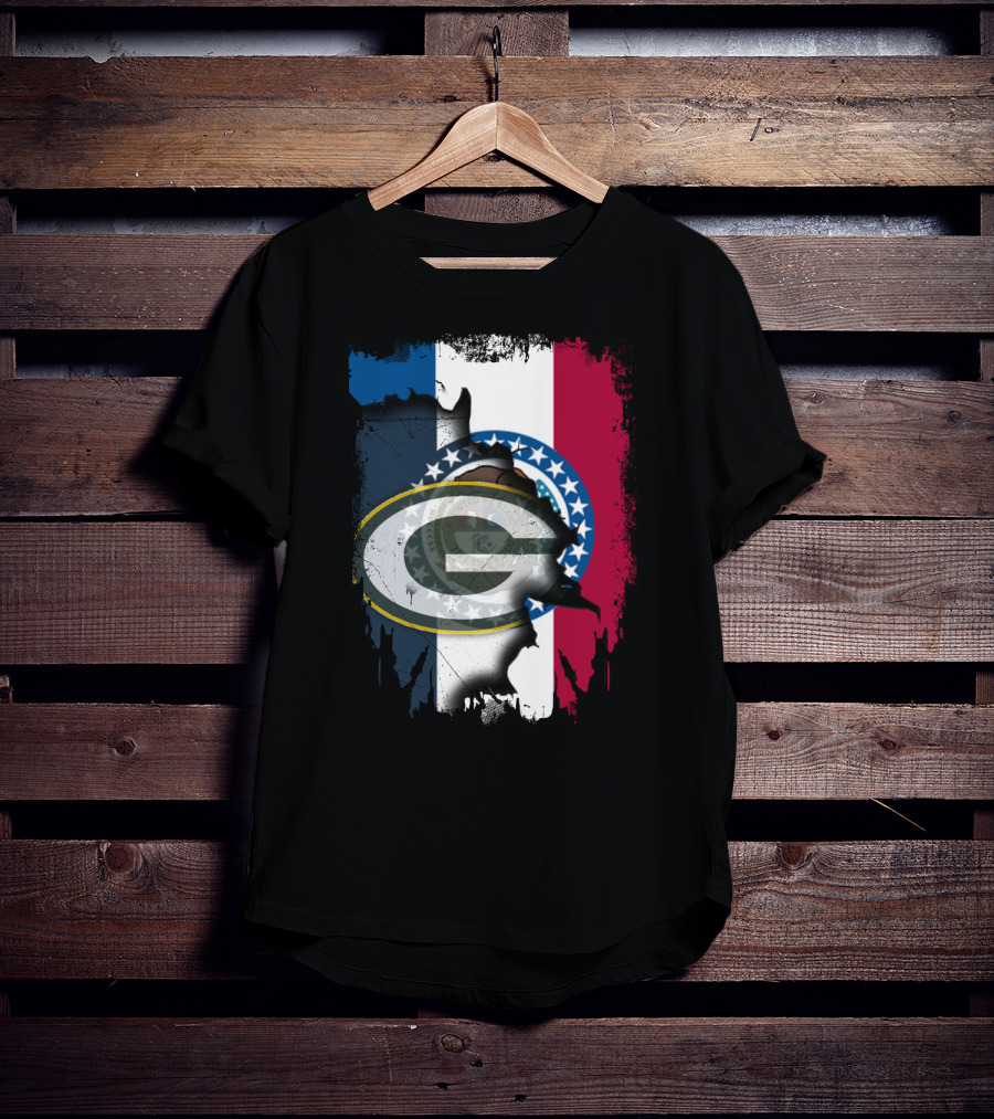 Missouri Flag With Green Bay Packers Logo Fusion T-Shirt