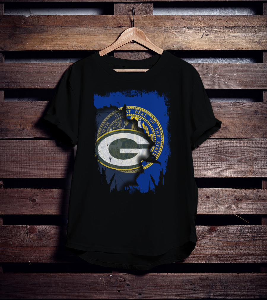 Nebraska State Seal With Packers Logo Fusion T-Shirt