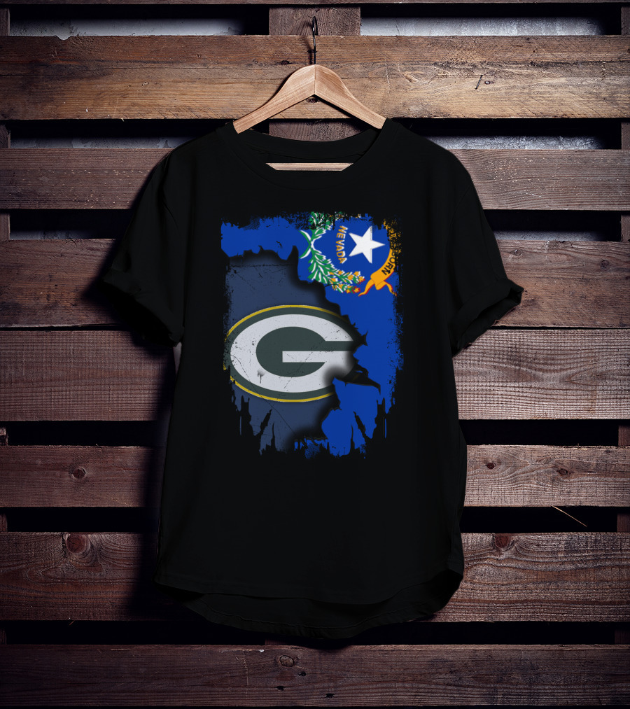 Nevada State Pride With Green Bay Packers Logo Fusion T-Shirt