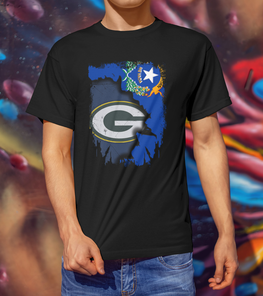Nevada State Pride With Green Bay Packers Logo Fusion T-Shirt