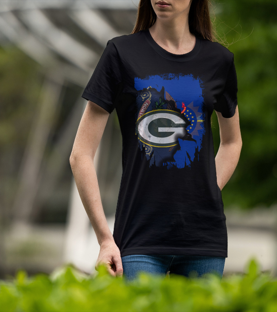 Green Bay Packers Logo Overlaid On North Dakota Flag T-Shirt