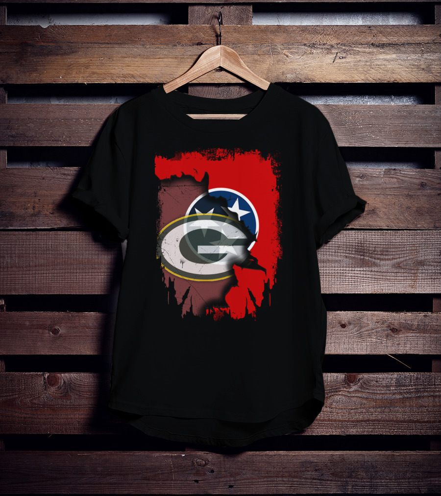 Together Tennessee With Green Bay Packers Logo Over Tennessee Flag T-Shirt