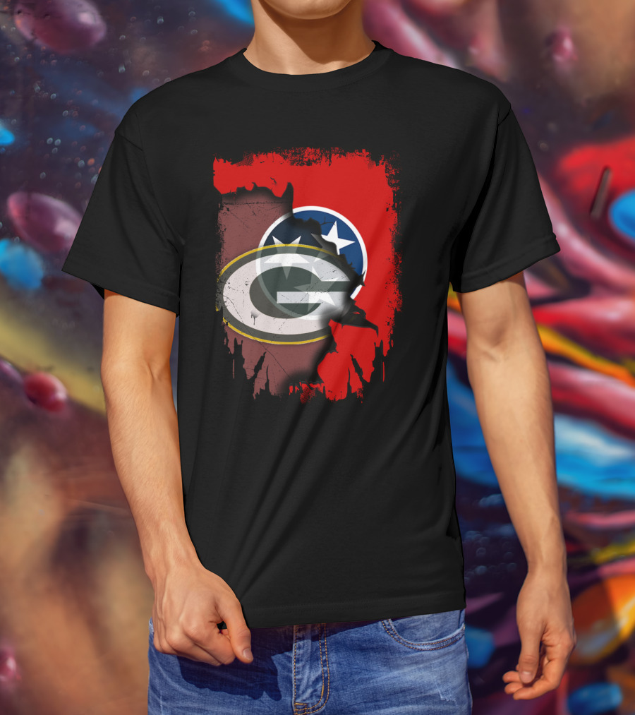 Together Tennessee With Green Bay Packers Logo Over Tennessee Flag T-Shirt