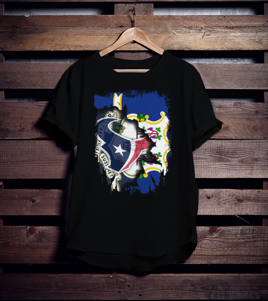 Connecticut State Pride With Texans NFL Team Collaboration T-Shirt