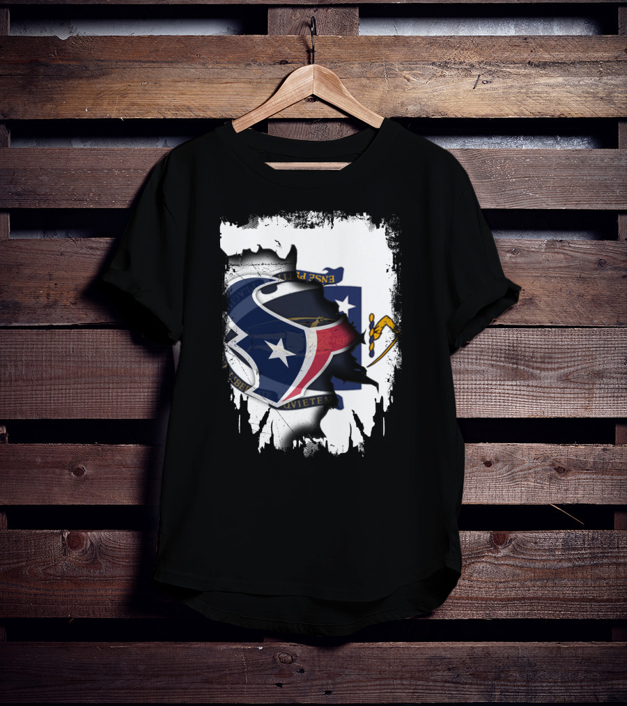 Massachusetts And Texans United With Flag And Logo Elements T-Shirt