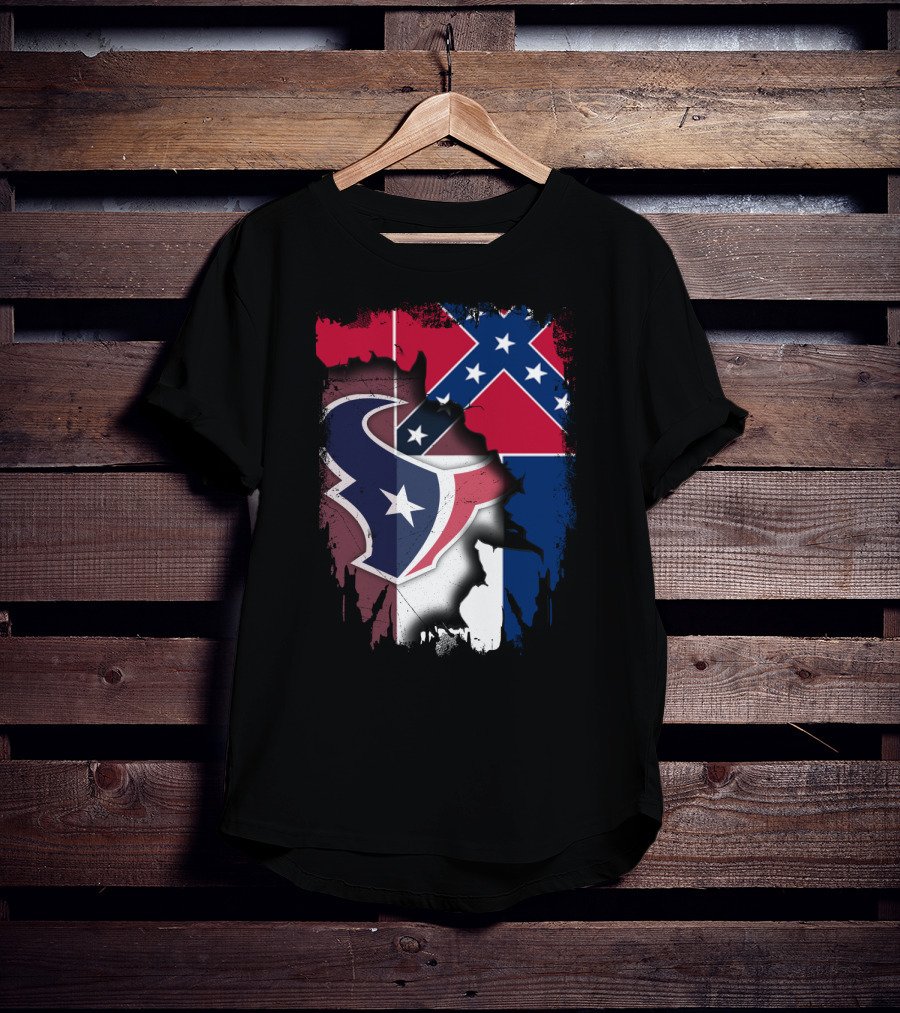 Mississippi Flags And Texans NFL Logo Integration T-Shirt