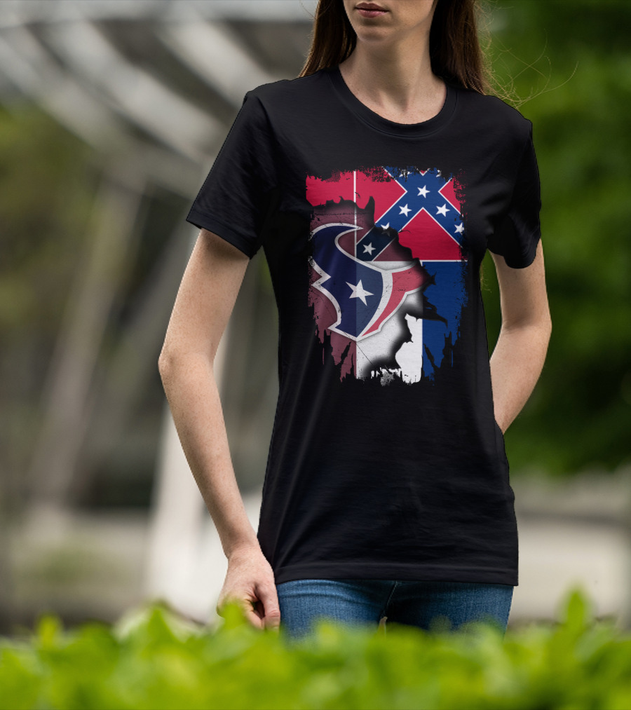 Mississippi Flags And Texans NFL Logo Integration T-Shirt