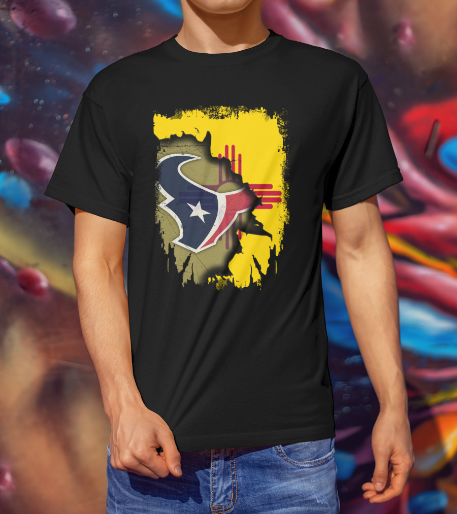 New Mexico And Texas Unite With Texans Football Logo On Zia T-Shirt